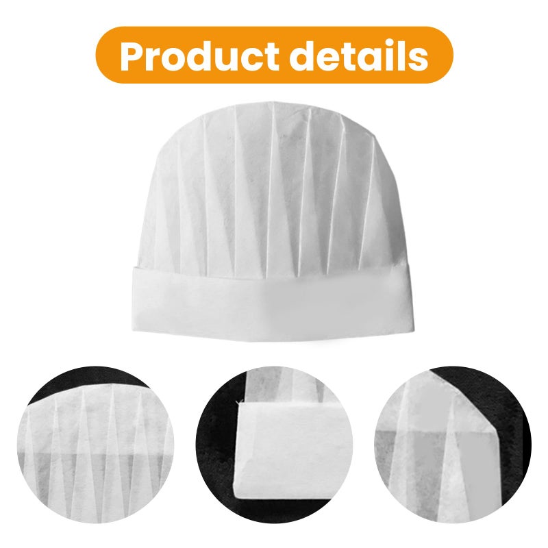 Aulufft Chef Hats 50 Pack Disposable 8 Inch Paper Chef Hats, White Chef Toques Caps for Home Kitchen, Baking and Party Favors - Image 4